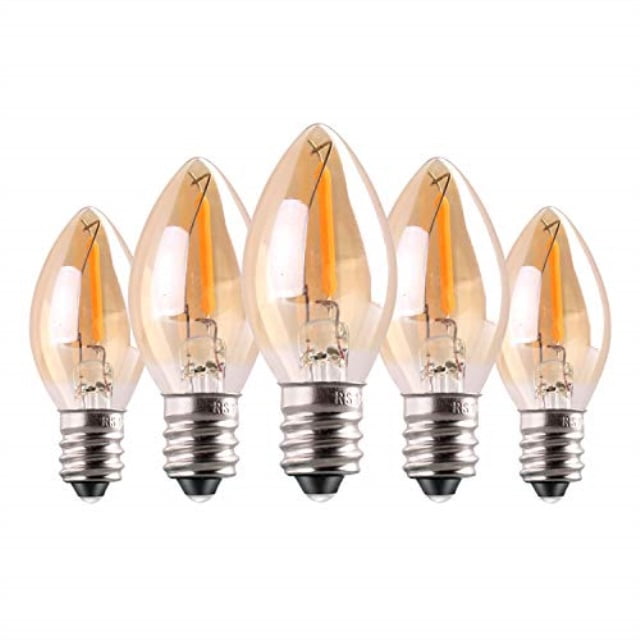 c7 led bulb, 0.5w light candle bulbs, amber glow 5w incandescent replacements e12 candelabra base led filament night bulb ultra warm white 2200k decorative string edison lamp non-dimmable 5 pack