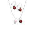 thumbnail image 2 of Delight Jewelry Silvertone Pink Heart Spinner Red Lucky Ladybug Necklace and Dangle Earrings Set, 2 of 6