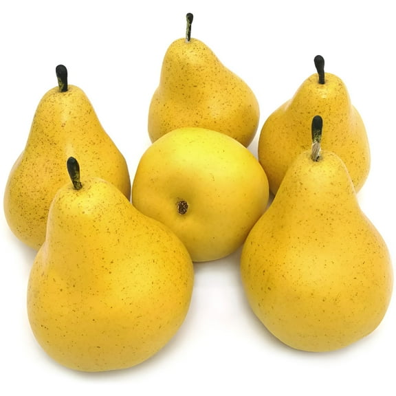 LAMIRO 6pcs Fake Pears Artificial Fruits Vivid Yellow Pear for Home Fruit Shop Supermarket Desk Office Restaurant Decorations Or Props (Yellow)