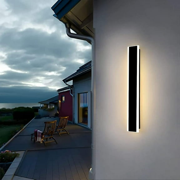 23.6inch Modern Outdoor Wall Light 3000K Warm White Linear Outdoor Wall Sconce Waterproof Black LED Long Outdoor Lights for Garage Garden Exterior