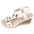 thumbnail image 6 of Rokment Women's Wedge Dressy Sandals Stylish Casual Leather Metal Buckles Platform Chunky High Heels Elastic Ankle Strap Slingback Dress Summer Shoes White Size 9, 6 of 7