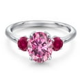 thumbnail image 3 of Gem Stone King 925 Sterling Silver Pink Moissanite and Red Created Ruby Engagement Ring for Women | 2.50 Cttw | Oval 9X7MM | Gemstone Birthstone | Size 6, 3 of 6