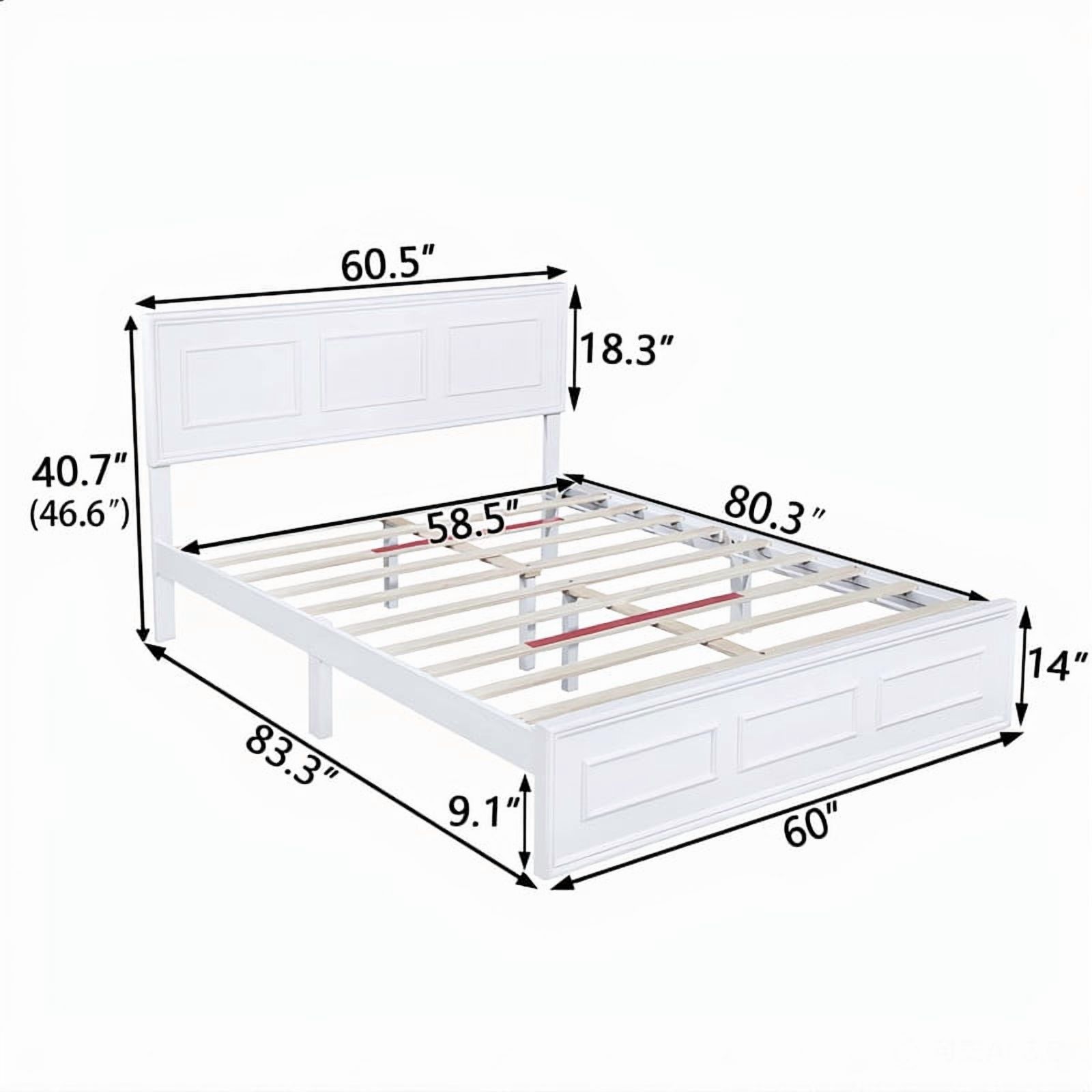 Vintage Queen Size Platform Bed with Adjustable Height Headboard, Wooden Low-Profile Bed Frame with Under-Bed Storage