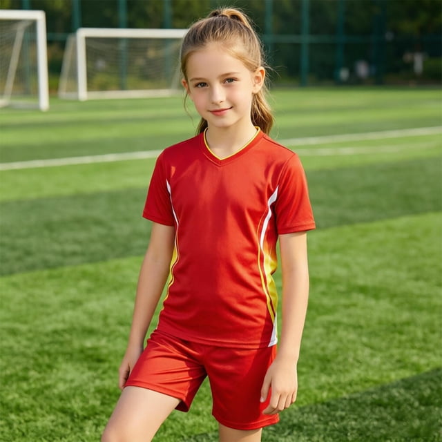 Maillots de Soccer pour Garçons Respirants Tenue de Soccer 2 Pcs Manches Courtes Shorts Rouges Ensembles Athlétiques Garçons Filles Taille 7-8 Ans Ensembles Courts