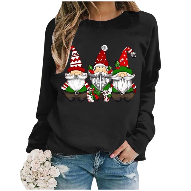 EHQJNJ Chandails en Molleton Graphiques pour Femmes Tendance Automne Noël Oversize Femmes Manches Longues Col Rond Chandails en Molleton Imprimés Lettres Légers Amples Blouse Top Chandails en Molleton Graphiques Tendance pour Femmes