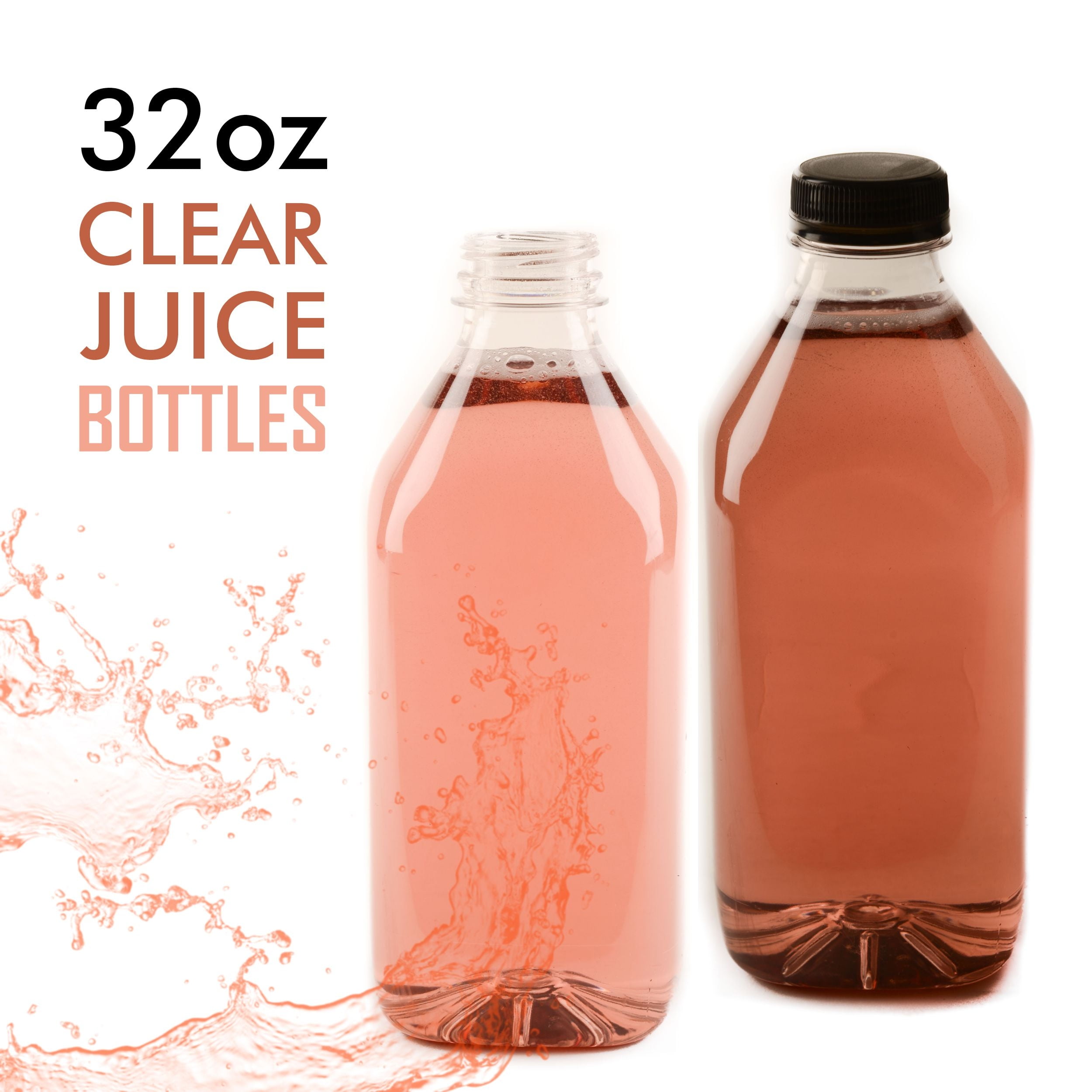20 Pack] Empty Clear Plastic Juice Bottles with Tamper Evident