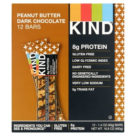 KIND Bars, Peanut Butter Dark Chocolate, Gluten Free, Low Sugar, 1.4oz, 12