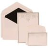 JAM Paper Wedding Invitation Combo Set, 1 Large & 1 Small, Silver Heart Set, White Card with Black Lined Envelope,100/pack