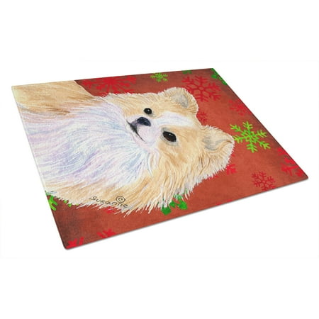 

Carolines Treasures SS4680LCB Chihuahua Red and Green Snowflakes Holiday Christmas Glass Cutting Board Large 12H x 16W