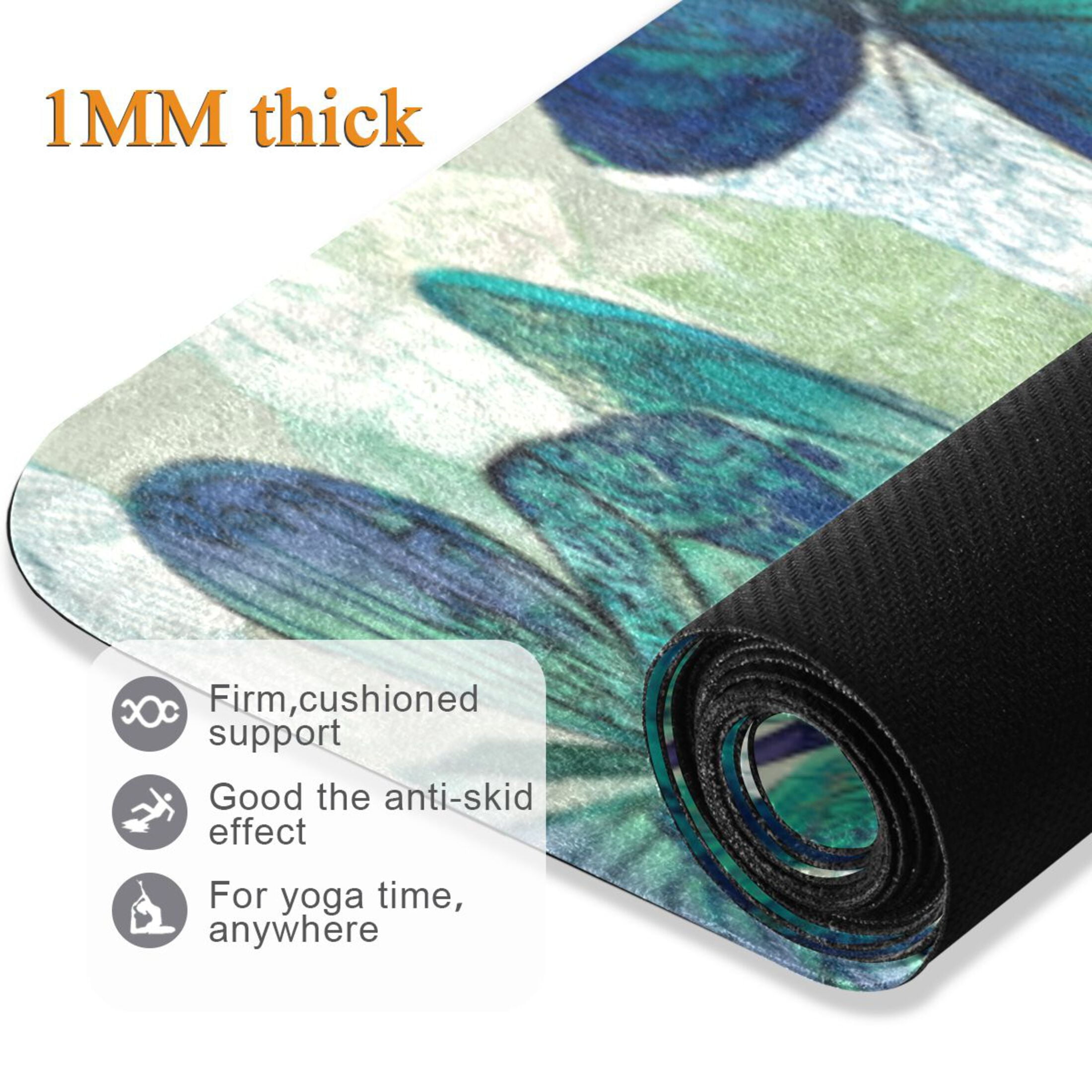 BZSMCE Yoga Mat Women Fitness Mat Jade Winged Butterfly Ballet Pattern