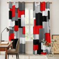 thumbnail image 3 of Red Black Geometric Kitchen Curtains Window Panels, Modern Abstract Art Block Insulated Window Treatment Curtain, Grommet Curtains for Bedroom/Living Room/Bathroom, 2 Piece 42"Wx84"L, 3 of 8