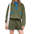 thumbnail image 2 of Long Sleeve Women 2 Pieces Sweatsuit Half Button Sweatshirt and Shorts Sets Outfit, 2 of 6