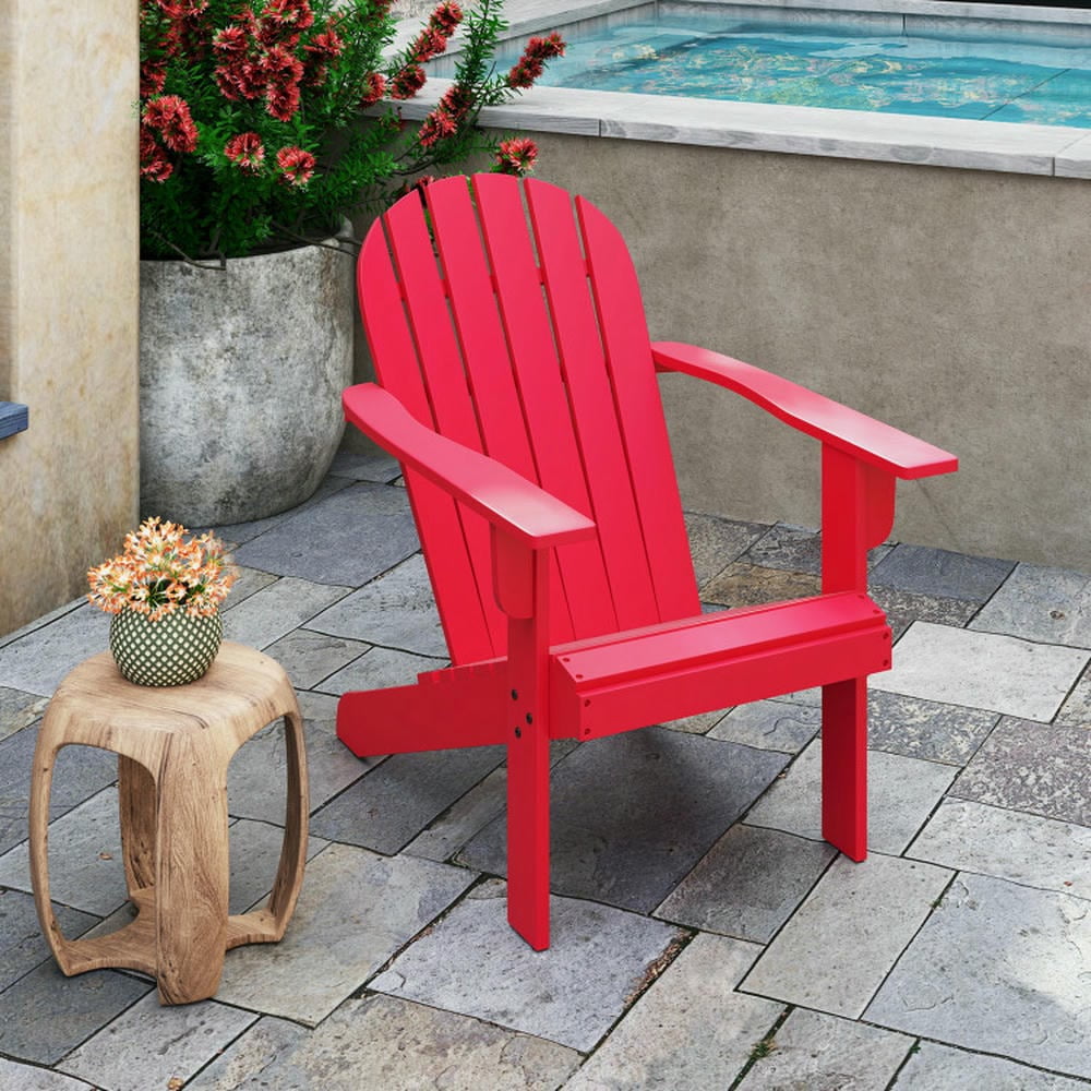 Topcobe Acacia Wood Lounge Patio Adirondack Chair with Inclined Seat, Outdoor Patio Furniture for Porch Balcony Garden Backyard-Red