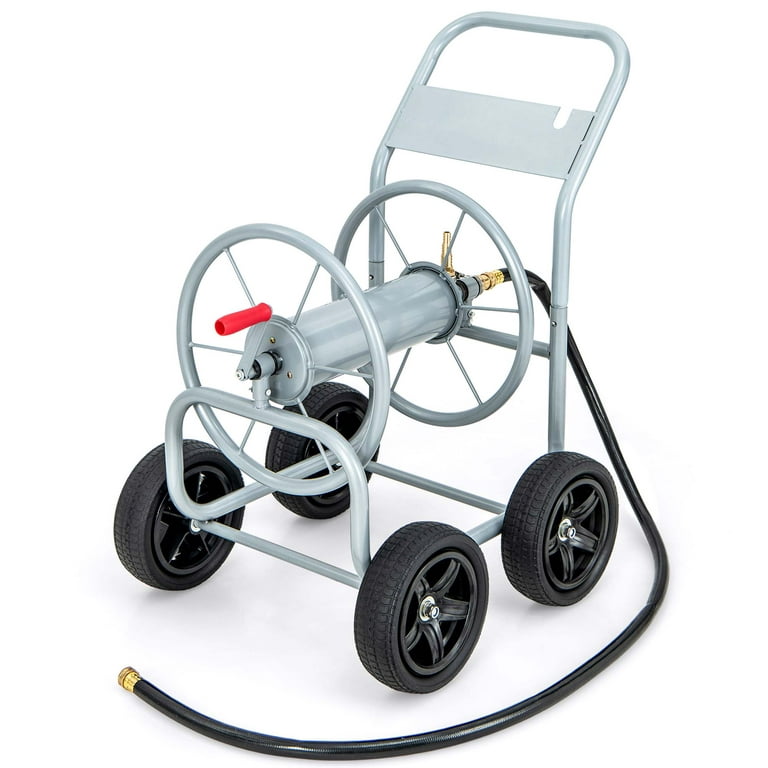 Garden Water Hose Reel Cart with 4 Wheels and Non-Slip Grip-Green丨Costway