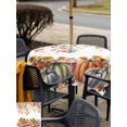 thumbnail image 4 of Outdoor Tablecloth with Umbrella Hole and Zipper, Vintage Pumpkins Fall Square Table Cloth 54x54 Inch Waterproof Tablecloth, Thanksgiving Eucalyptus Leaves Falling Picnic Table Cover for Patio, 4 of 7