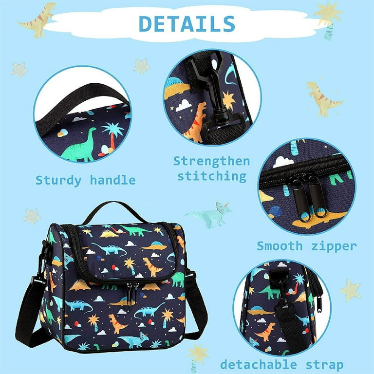  Keeli Kids Dino Lunch Box Insulated Lunchbox Reusable Cooler Bag  Kit Back to School Elementary Toddler Boys & Girls in Blue Dinosaurs: Home  & Kitchen