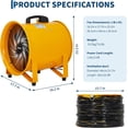 thumbnail image 2 of 16 in Portable Utility Blower Exhaust Fan with 32.8 ft Duct, 3500 r/min & 3500 CFM Low-Noise Ventilator for Basements, Workshops, Warehouses,and Confined Spaces,Yellow, 2 of 8