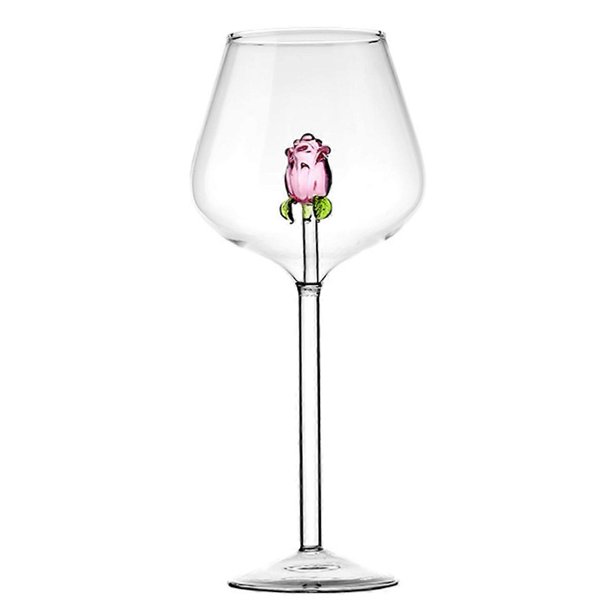 3D Rose Goblet Glasses Elegant Champagne Flutes Wedding Wine Glasses with Floating Rose for Parties & Romantic Dinners