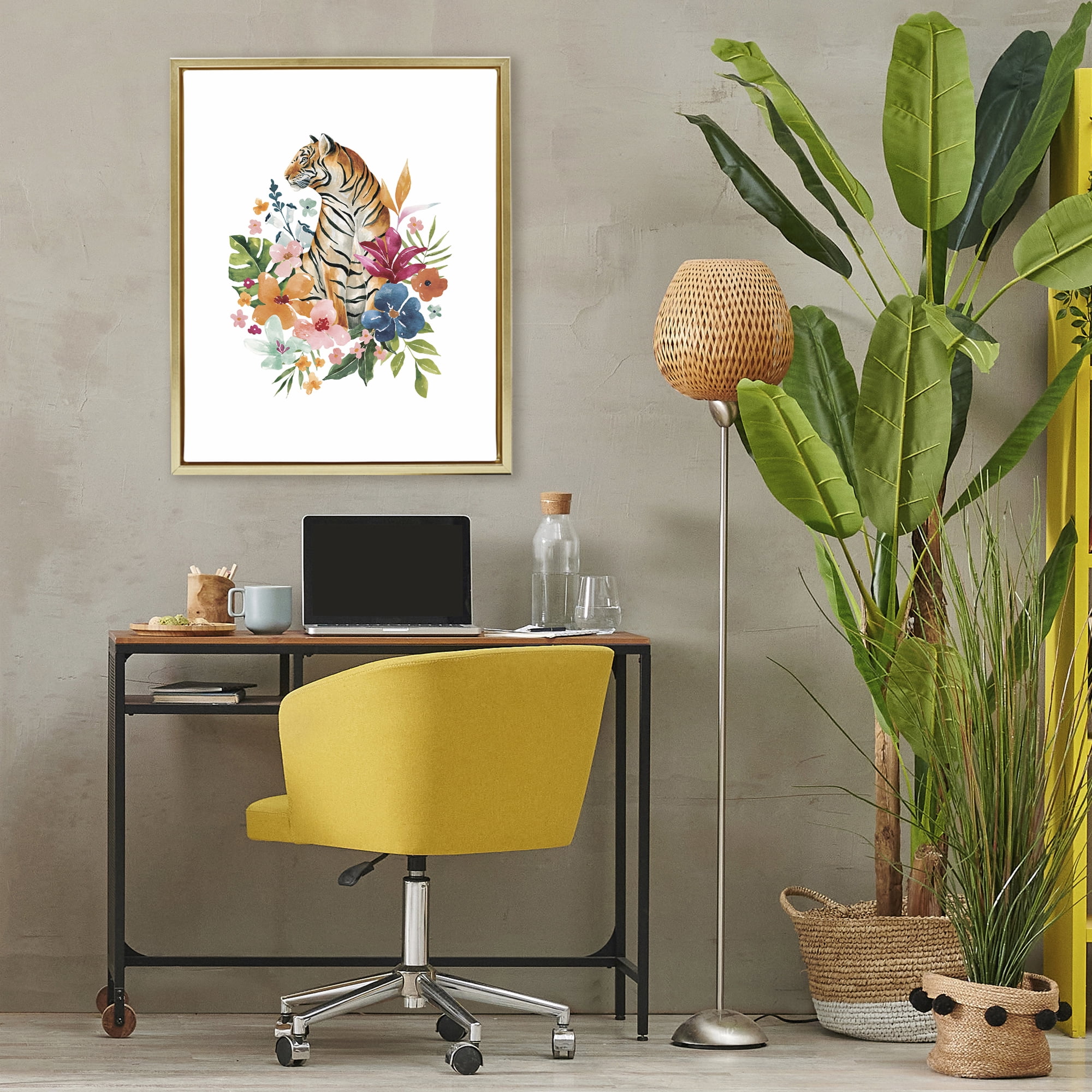 Stupell Industries Tropical Jungle Tiger Gold Framed Floater Canvas Wall Art, design by Bethany Sandoval