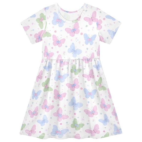 joogoo Butterfly with Bows Girls' Short Sleeve Dress Kids Dresses 5-6T