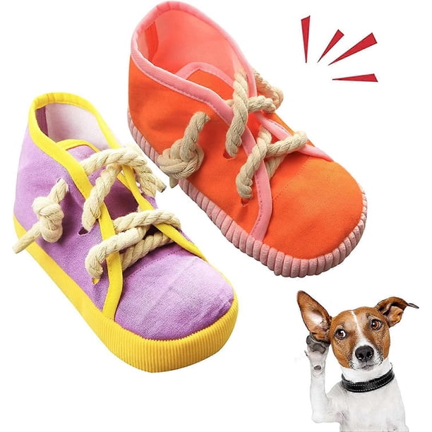 2 Pack Dog Squeaky Chew Toys Interactive Funny Shoe Chews Plush Toy with Rope for Small Medium Dogs Puppies
