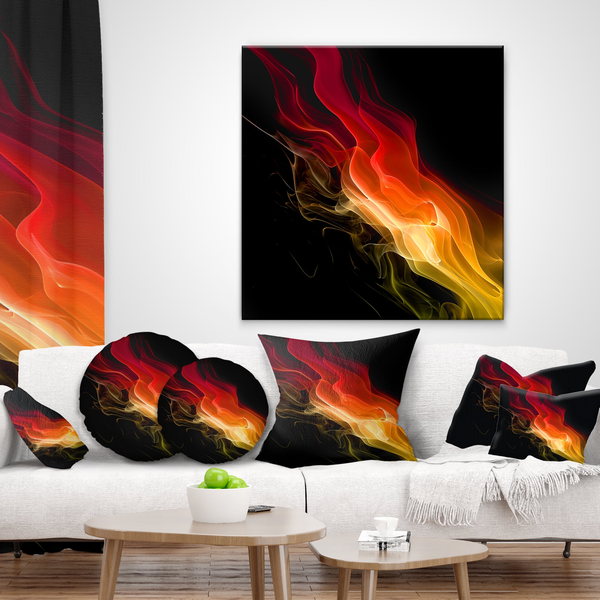 Designart Yellow Red 3d Abstract Waves - Contemporary Abstract Throw Pillow - 16x16