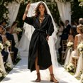 thumbnail image 4 of Quixlent Maxi Shirt Dress for Women, V Neck Long Sleeve Ruffled Tie Waist Boho Long Dress, High Slit A-line Loose Flowy Dress with Pockets, 4 of 8