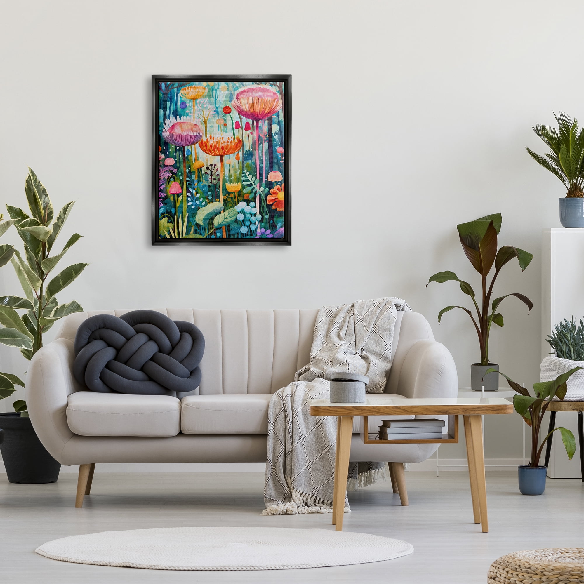 Stupell Industries Whimsical Garden Landscape Botanical & Floral Painting Black Floater Framed Art Print Wall Art, 25 x 31