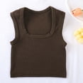 thumbnail image 2 of Staron Women's Summer Casual Solid Color Yoga Sports Top Round Neck Short Sleeve Basic Comfy Stretchy Workout Running Tank, Brown M, 2 of 5