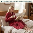 thumbnail image 6 of PAVILIA Plush Fleece Robe for Women, Soft Cozy Long Bathrobe with Satin Waffle Trim, Warm Lightweight Spa Robe, Housecoat with Pockets & Tie Belt, Burgundy Red, 2XL/3XL Plus Size, 6 of 10