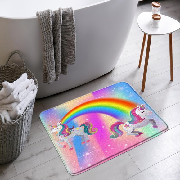 YSATNSFT Unicorn Bath Mat Funny Rainbow Pink Purple Creative Girls Fantasy Cartoon Bathroom Bathtub Floor Rugs Doormat Toilet Decor,20 x 31 in