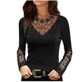 thumbnail image 1 of Pompotops Mode Femme T-Shirt à Manches Longues en Dentelle Col Rond Automne Blouse Ajourée Unie, 1 of 7
