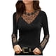 thumbnail image 1 of Moda mujer Rounk cuello encaje manga larga camiseta otoño sólido ahueca hacia fuera blusa Tops Fridja  gope4636, 1 of 7