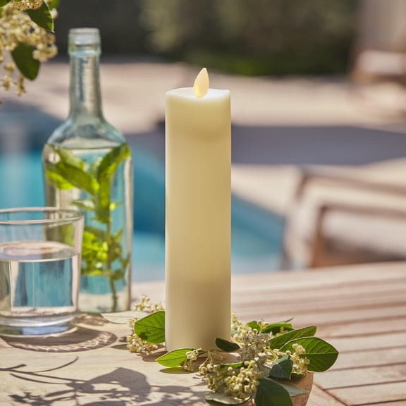 Pre-Owned Luminara Outdoor Moving Flame 2" Slim Pillar Flameless LED Candle, Plastic, Ivory (8.5-inch)