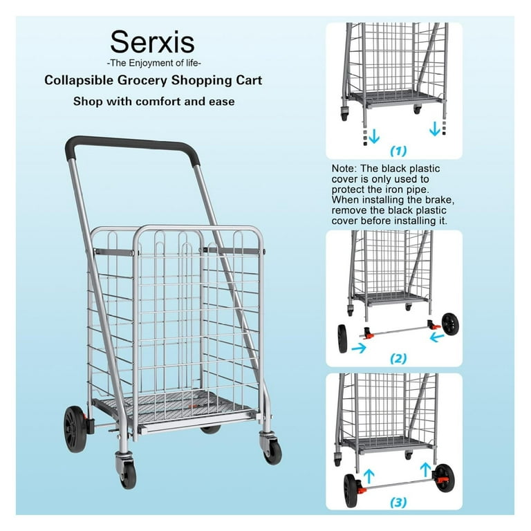 Portable Folding Shopping Cart,360° Rolling Swivel Wheels
