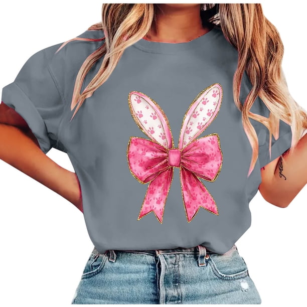 Tops de Manga Corta de Verano para las Mujeres Imprimir Blusa de Cuello Redondo, Moda Ligera de Poliéster Spandex