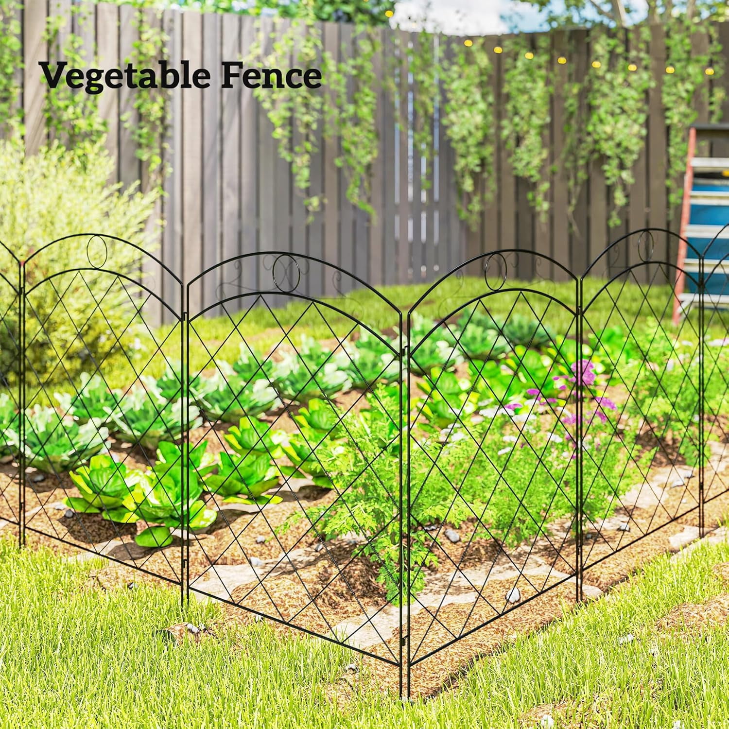 ZJTER Garden Fence, 4 Pack Steel Fence Panels, 11.5' L x 43" H, Rust-Resistant Decorative Border Flower Edging for Yard, Landscape, Patio, Outdoor Decor, Curved Rings