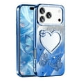 thumbnail image 2 of TECH CIRCLE Cute Embossed Butterfly Glitter Phone Case for iPhone 15 Pro (6.1", 2023) with Makeup Mirror,  Anti-Scratch Tempered Glass Shock-absorbing TPU Protective Bling Cover for Women, Blue, 2 of 6