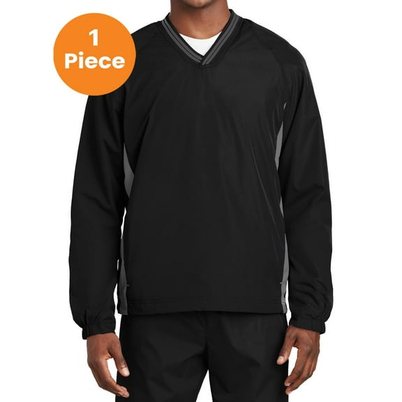 Sport-Tek JST62 Tipped V-Neck Raglan Wind Shirt, Black/ Graphite Grey, 5XL, Mens Workout Shirts