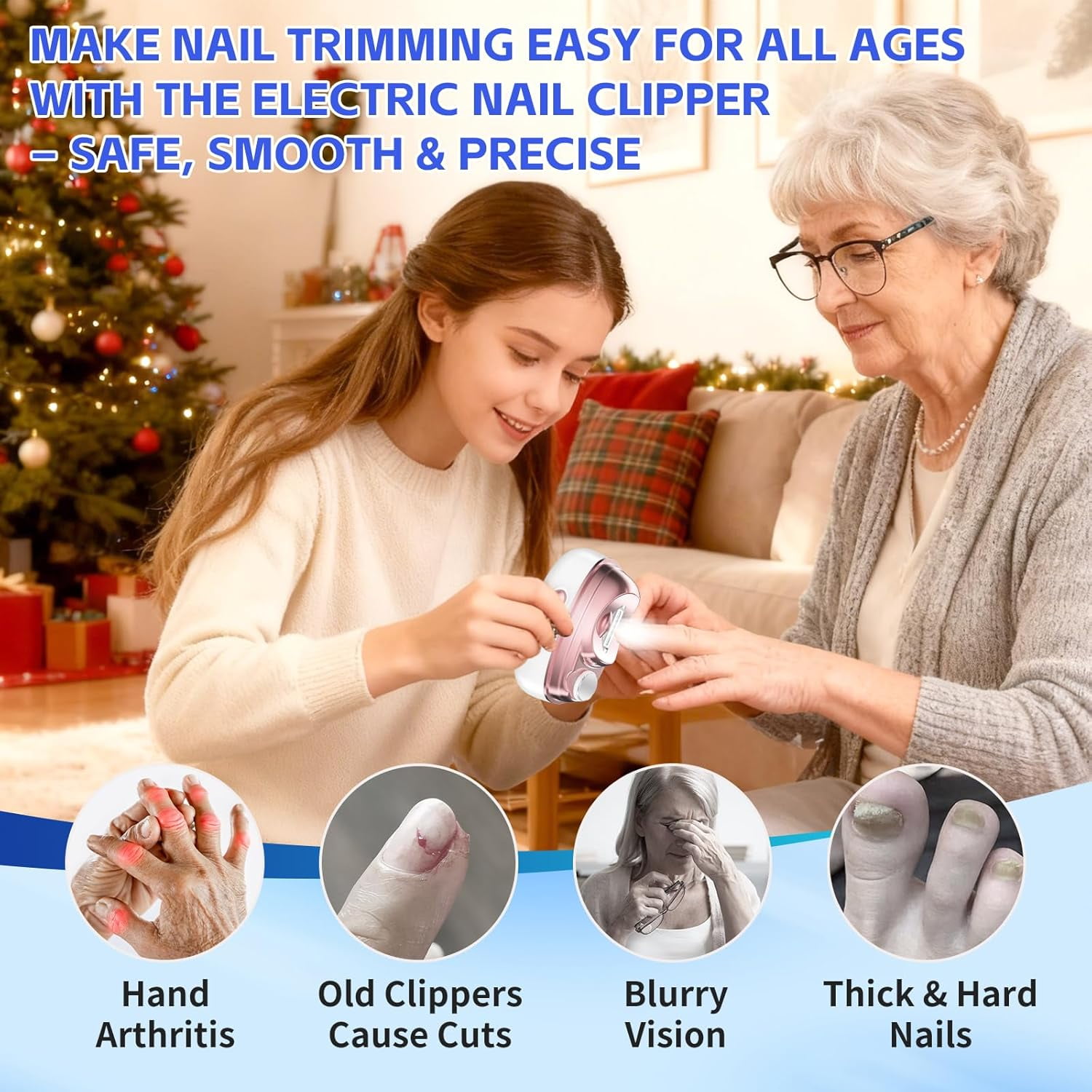 ABPETE 4-in-1 Electric Nail Clipper for Seniors Adults Kids,Electric Nail Clippers with 2 Speeds,LED Gel Nail Lamp,2 Grinders & Storage, Rechargeable Electric Toenail Clipper for Thick Nails