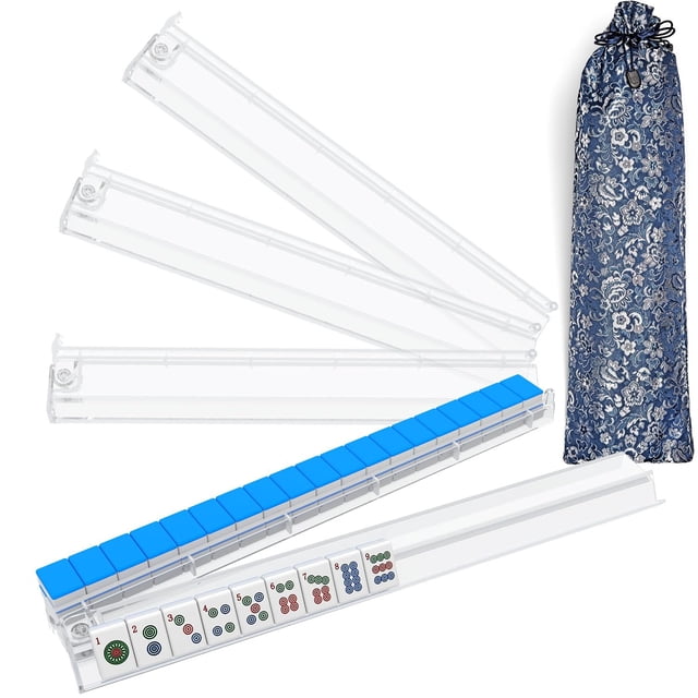 Juego de 4 soportes para Mahjong Gigeeei con empujadores y bolsa, transparentes