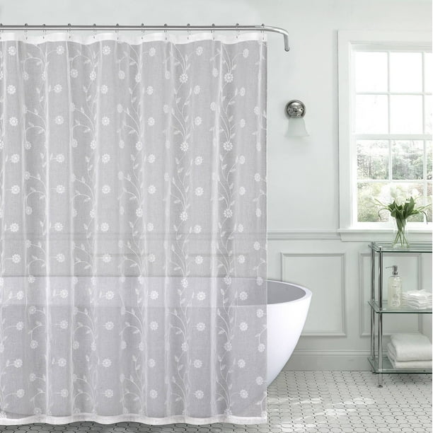 Royal Bath Metallic Daisy Embroidered Sheer Fabric Shower Curtain (70 ...