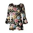 thumbnail image 4 of CYMMPU Blouses for Women Dressy Casual Button V Neck Flare Sleeve 3/4 Sleeve Spring Tops Fall Fashion Shirts Floral Pattern Tunic Tops Loose Fit Pleated Dressy T-Shirts Multicolor L, 4 of 5