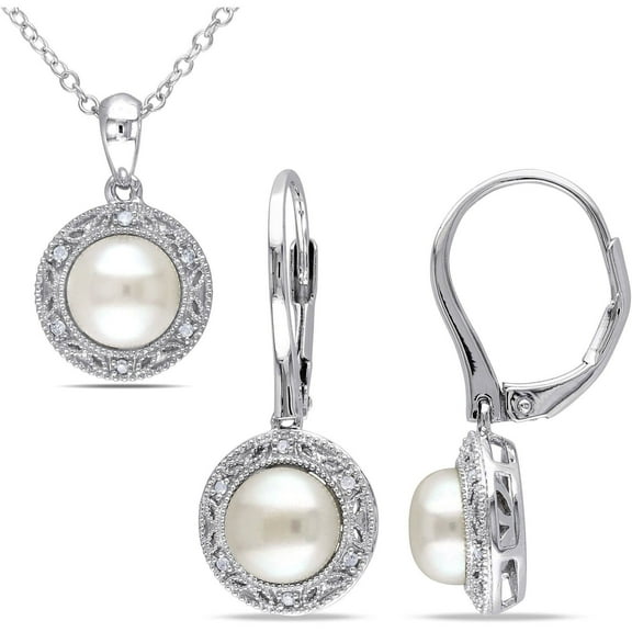 Everly Women's Cultured Pearl and Diamond Sterling Silver Jewelry Set