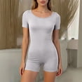 thumbnail image 2 of Yigetop Combinaison de Sommeil Extensible Col Rond Manches Courtes Combinaison Côtelée Ajustée Confortable Quotidien Décontracté Maison & Extérieur Pyjama Combinaison Gris P, 2 of 5