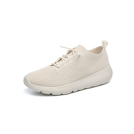 

Woobling Womens Running Shoes Lace Up Sneakers Sports Athletic Non-Slip Trainers Hiking Jogging Beige 5.5