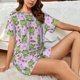 thumbnail image 4 of Fotbe Happy Frogs1 Conjunto de Pijama Estampado para Mujer, 2 Piezas, Ropa de Dormir con Camiseta de Manga Corta y Shorts Suaves-Large, 4 of 6