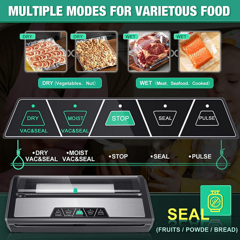 Arcwares Vacuum Sealer, Food Saver Vacuum Sealer Machine, Dry & Moist Food  Preservation Modes, with 50 Vacuum Seal Bags & 1 Air Suction Hose, LED  Indicator 