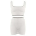 thumbnail image 3 of Hpapadks Gym Sets for Women 2 Piece Seamless Running Fitness Wear Slim Sleeveless Solid Square Neck Tank Tops Shorts Yoga Suit Yoga Outfits for Women Beige L, 3 of 5