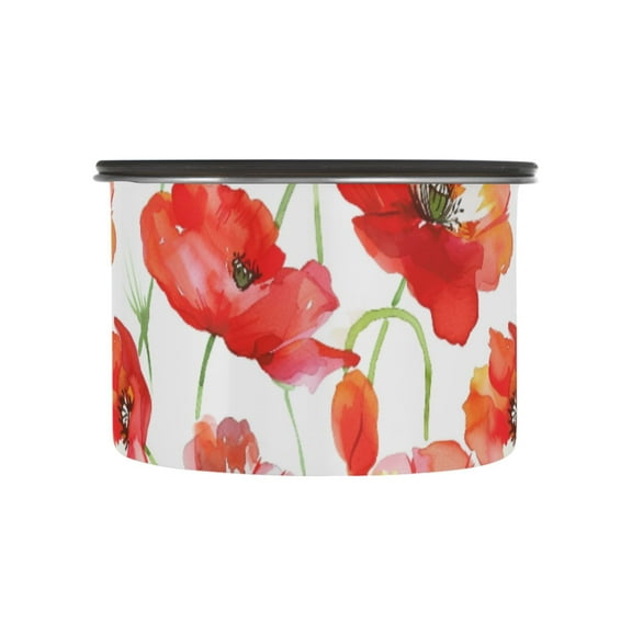 Red Poppy Flower Floral Airtight Coffee Bean Canister 17oz Food Storage Containers with Lids For Gournd, Tea, Sugar, Flour, Rice, Cereal, Candy Cookie Jar